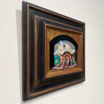 Oil painting of Hermit crab in little window nook on panel