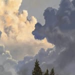 Oil painting of tree with large clouds on canvas
