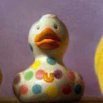 Detail of white polka dot duck