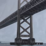 Oil painting of Bay Bridge with reflection in water on canvas