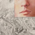 Portrait of a face with tropical plants surrounding it