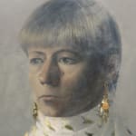 Oil self portrait with white scarf on canvas