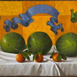 Painting of Three Watermelons with fruit and ribbon