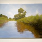 Landscape painting of a body of water and some greenery