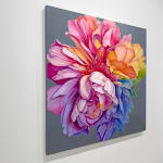 Painting of flower with rainbow petals