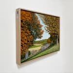 Oil painting of trees before fields in fall on canvas