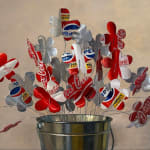 Still life painting of a soda can bouquet