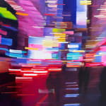 Cityscape painting with blurred lights