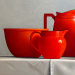 Painting of a still life with red vessels