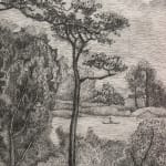 Painting of a face on a landscape background