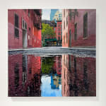 painting of puddle in the street of a Tribeca alleyway