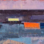 Abstract painting of 3 boats in water