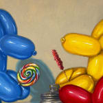 Painting of balloon dogs eating candy