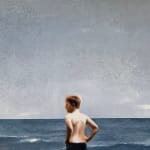 Painting of two boys playing in the ocean