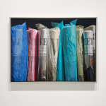 Photorealistic painting of Wall Street Journal Newspapers in Plastic bags
