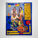 Painting of 4 women high contrast color clothing