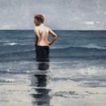 Painting of two boys playing in the ocean