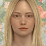 painted portrait of blonde caucasian woman with floral background