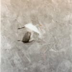 Mixed media work with Platinum Leaf with Acrylic Paint, Pigment Print, Metallic Watercolors and Resin on Wood Panel