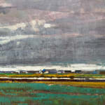 Painting of a rural sunset scene