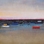 painting of abstracted beach with boats