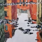 Painting of Collister Street with puddle
