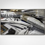 Hyperrealistic oil painting of Wall Street Journals