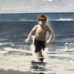 Painting of two boys playing in the ocean