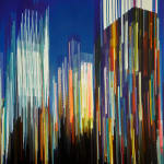 Oil painting of city at night on linen