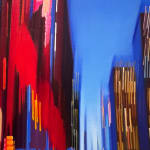 Cityscape painting with blurred lights