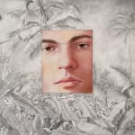 Portrait of a face with tropical plants surrounding it