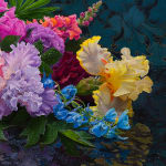 Painting of flowers spilling out of a vase