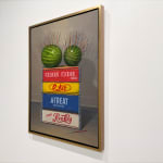 Painting of two watermelons with paintbrushes