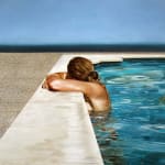 Painting of a girl leaning on the edge of a pool