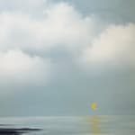 Painting of a blue landscape with moon