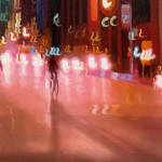 Cityscape painting with blurred lights