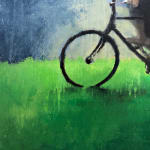 Painting of a man and woman on bikes
