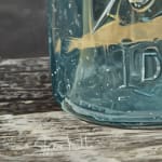 Painting of two glass jars on an old wood fence with a chain lock