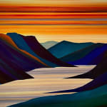 Painting of an abstracted landscape