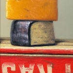 Painting of a toy cow and cheese