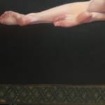 Oil painting of figure laying on side on panel