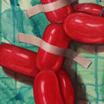 Center detail of Red balloon dog taped to great colored board