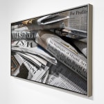 Hyperrealistic oil painting of Wall Street Journals
