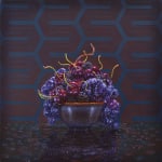 Painting of still life of dark purple fruit