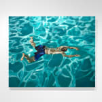 Male figure swimming from above surface on canvas