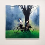 Painting of a man and woman on bikes