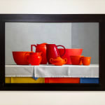 Painting of a still life with red vessels