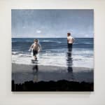 Painting of two boys playing in the ocean