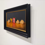 Painting of dumplings, a toy chick, and a letter block