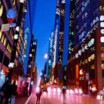 Cityscape painting with blurred lights